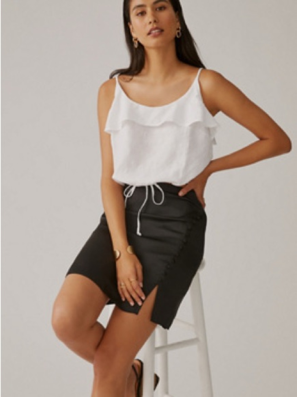 Cloth & Stone Linen Tie-Front Crop Top- Size Large